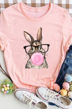 Load image into Gallery viewer, Pink Easter Rabbit Print Round Neck Casual Tee
