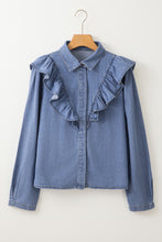 Cargar imagen en el visor de la galería, Dusk Blue Denim Ruffled Casual Top
