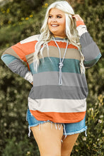 Load image into Gallery viewer, Green Stripe Curvy Girl Colorblock Pullover Top
