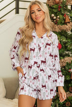 Load image into Gallery viewer, White Christmas Deer Printed Shirt and Shorts Lounge Set
