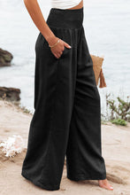 Cargar imagen en el visor de la galería, Black Shirred High Waist Plus Size Wide Leg Pants
