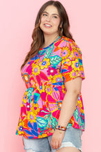 Cargar imagen en el visor de la galería, Pink Floral Print Short Sleeve Plus Size Babydoll Blouse
