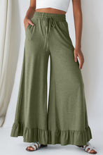Load image into Gallery viewer, Jungle Green Ruffled Wide Leg Pull On High Waist Pants with Pockets
