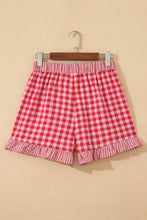 Cargar imagen en el visor de la galería, Red Gingham Print Ruffle Striped Detail Lace Tie Shorts
