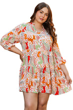 Cargar imagen en el visor de la galería, Multicolour Plus Size Mix Floral Puff Sleeve Ruffled Dress
