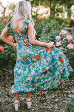 Cargar imagen en el visor de la galería, Green Floral Print Sleeveless Ruffle Tiered Maxi Dress
