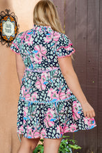 Load image into Gallery viewer, Multicolour Ric-rac Trim Short Sleeve Flared Plus Size Floral Dress
