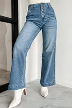 Cargar imagen en el visor de la galería, Dusk Blue Multi Buttons Medium Wash Straight Loose Leg Jeans
