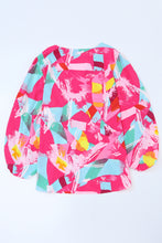 Cargar imagen en el visor de la galería, Pink Curvy Girl Graffiti Print Split Neck Puff Sleeve Blouse
