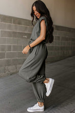 Cargar imagen en el visor de la galería, Medium Grey Cap Sleeve Open Back Drawstring Jogger Jumpsuit
