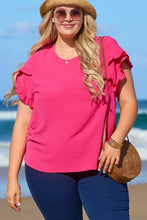 Cargar imagen en el visor de la galería, Bright Pink Ruffled Short Sleeve Plus Size Top
