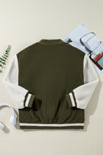 Load image into Gallery viewer, Mist Green Corduroy Fleece Patchwork Buttoned Bomber Jacket
