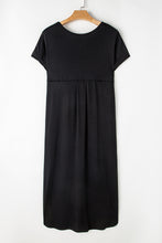 Cargar imagen en el visor de la galería, Black V Neck Hidden Pocket Splits Maxi T-shirt Dress
