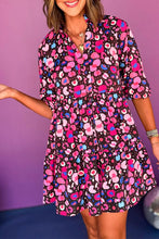 Cargar imagen en el visor de la galería, Rose Abstract Print V Neck Collared Half Sleeve Short Dress
