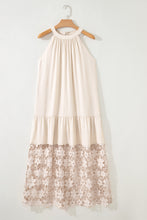 Load image into Gallery viewer, Beige Sheer Hollowed Floral Lace Hem Patchwork Loose Halter Summer Dress
