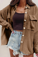 Load image into Gallery viewer, Dark Khaki Solid Color Corduroy Buttoned Long Sleeve Shacket
