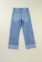 Cargar imagen en el visor de la galería, Dusk Blue High Rise Asymmetric Button Zip Fly Ripped Jeans
