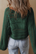 Cargar imagen en el visor de la galería, Blackish Green Hollow-out Cable Knit Cropped Sweater
