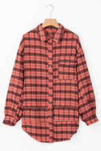 Load image into Gallery viewer, Red Plaid Long Sleeeve Side Split Distressed Hem Shirt
