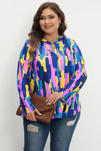 Load image into Gallery viewer, Blue Plus Size Brushstroke Print 3/4 Sleeve Blouse
