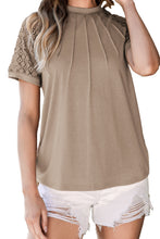 Cargar imagen en el visor de la galería, Pale Khaki Seamed Detail Contrast Lace Raglan Sleeve Tee
