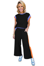 Load image into Gallery viewer, Black Color Block Detail Casual Two-piece Outfit
