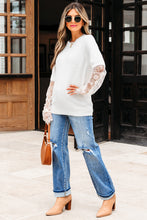 Load image into Gallery viewer, Beige Lace Sleeve Patchwork Faux Two-piece Fuzzy Sweater
