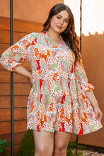 Cargar imagen en el visor de la galería, Multicolour Plus Size Mix Floral Puff Sleeve Ruffled Dress
