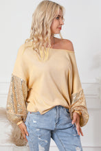 Load image into Gallery viewer, Apricot Sequin Patchwork Sleeve Open Back Waffle Knit Top
