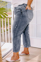 Cargar imagen en el visor de la galería, Medium Grey Plus Size Button Fly High Waist Ripped Straight Leg Jeans
