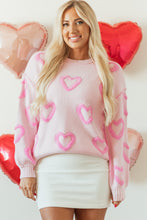 Cargar imagen en el visor de la galería, Pink Heart Shape Bubble Sleeve Baggy Sweater
