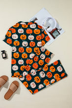 Cargar imagen en el visor de la galería, Orange Halloween Pattern Short Sleeve Shirt Pajama Set
