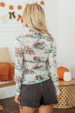 Load image into Gallery viewer, Green Western Print Long Sleeve Round Neck Slim Top
