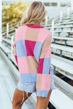 Cargar imagen en el visor de la galería, Rose Red Color Block Drop Shoulder Crewneck Loose Fit Sweater
