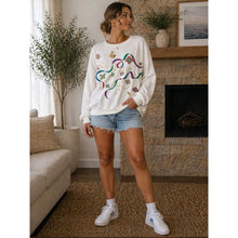 Cargar imagen en el visor de la galería, Vintage Laps 80s White Floral Ribbon-Print Pullover Sweatshirt
