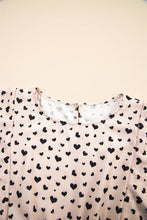 Load image into Gallery viewer, Khaki Heart Printed Flutter Sleeve Cinched Waist Tiered Ruffle Mini Dress
