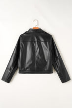 Cargar imagen en el visor de la galería, Black PU Leather Lapel Collar Zipper Jacket
