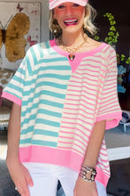 Load image into Gallery viewer, Pink Stripe Contrast Patchwork Oversized T Shirt
