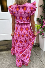 Cargar imagen en el visor de la galería, Bonbon Retro Print Twisted Front Ruffled Sleeve Maxi Dress
