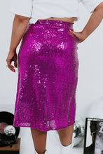 Load image into Gallery viewer, Violet Sequined High Waist Plus Size Midi Skirt
