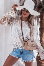 Cargar imagen en el visor de la galería, Beige Embroidered Mesh Flounce Sleeve Blouse
