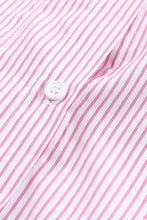 Load image into Gallery viewer, Pink Smocked Cuffed Striped Boyfriend Shirt with Pocket
