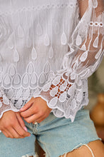 Cargar imagen en el visor de la galería, Beige Embroidered Mesh Flounce Sleeve Blouse
