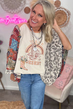 Load image into Gallery viewer, Multicolour Asymmetric Printed Patchwork Sleeve Peace Desert Graphic Top
