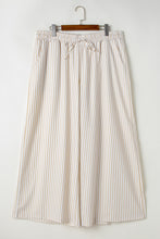 Load image into Gallery viewer, Khaki Stripe Plus Size Drawstring High Waist Wide Leg Pants
