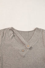 Load image into Gallery viewer, Pale Khaki Ribbed Buttoned Strappy V Neck Tee
