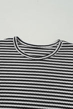 Cargar imagen en el visor de la galería, Black Stripe Drop Shoulder Puff Long Sleeve O Neck Plus Size T Shirt
