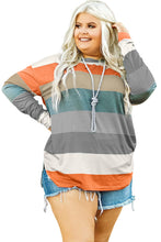 Load image into Gallery viewer, Green Stripe Curvy Girl Colorblock Pullover Top
