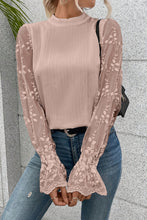 Cargar imagen en el visor de la galería, Peach Lace Sleeve Textured Blouse
