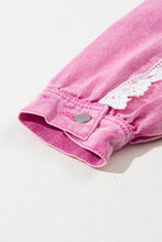 Load image into Gallery viewer, Pink Lace Patchwork Distressed Buttoned Denim Jacket
